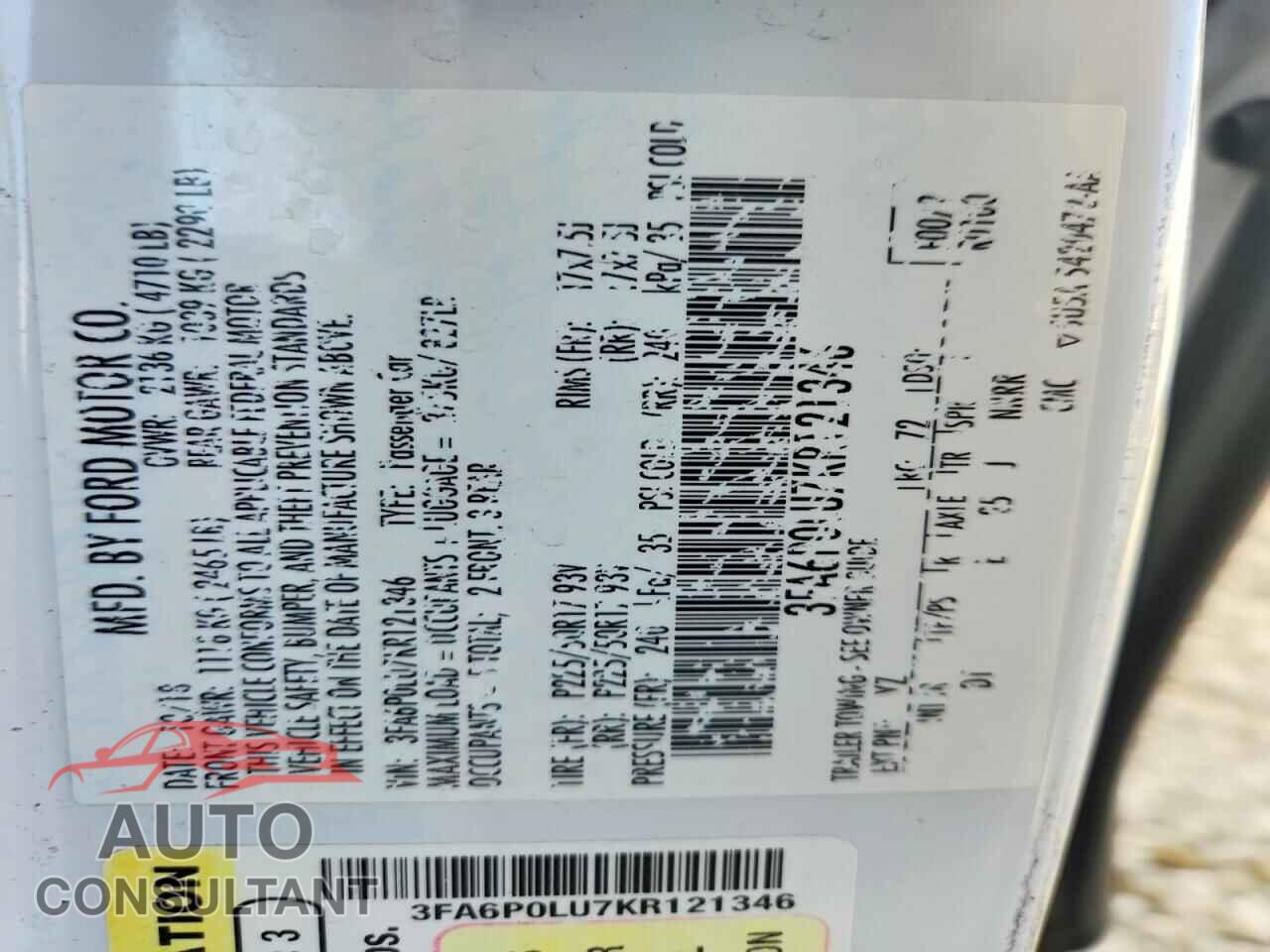 FORD FUSION 2019 - 3FA6P0LU7KR121346