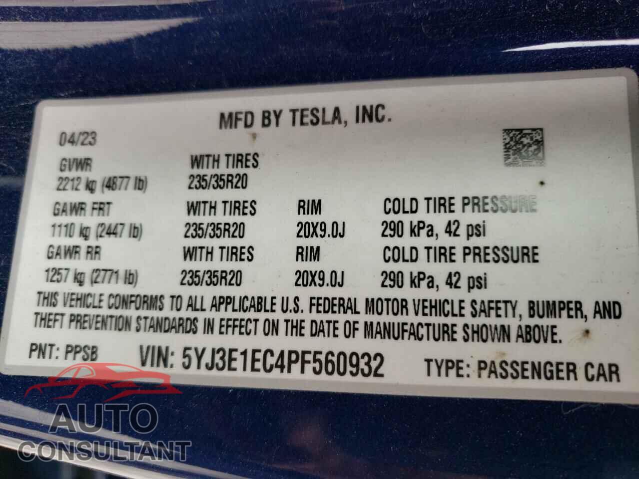 TESLA MODEL 3 2023 - 5YJ3E1EC4PF560932