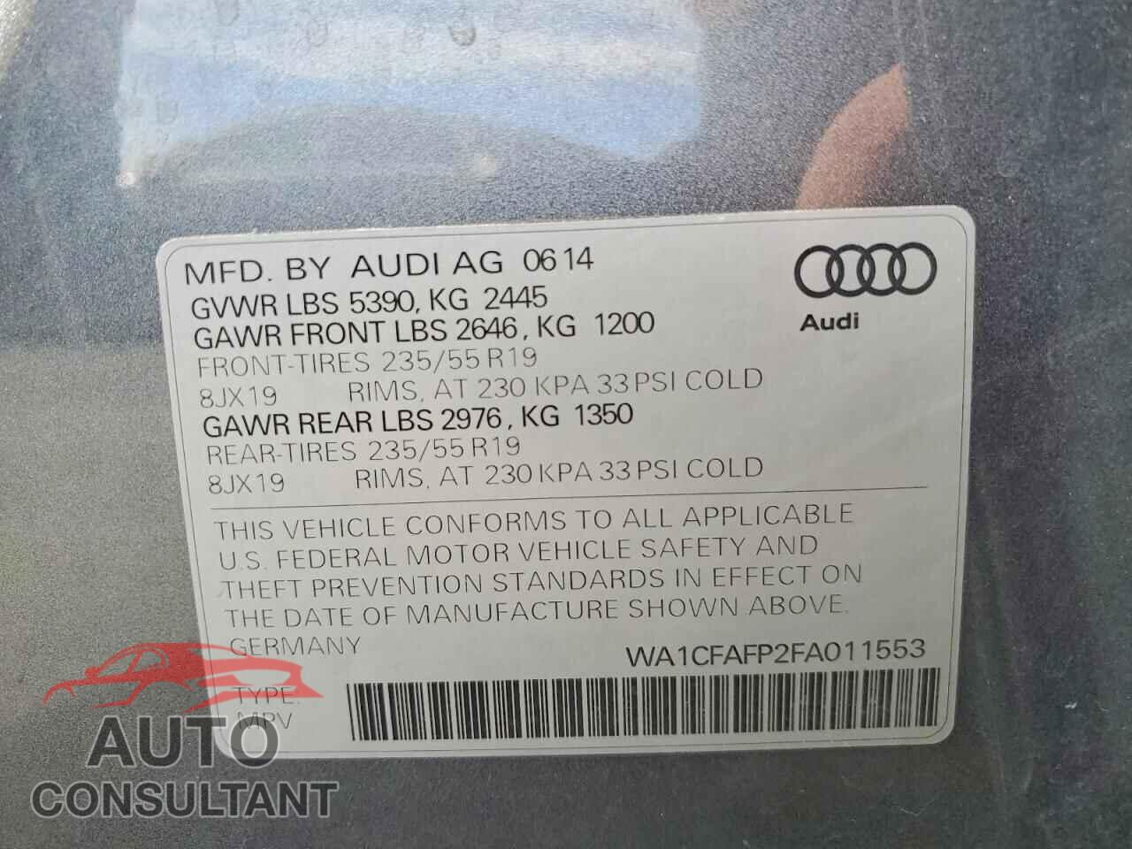 AUDI Q5 2015 - WA1CFAFP2FA011553