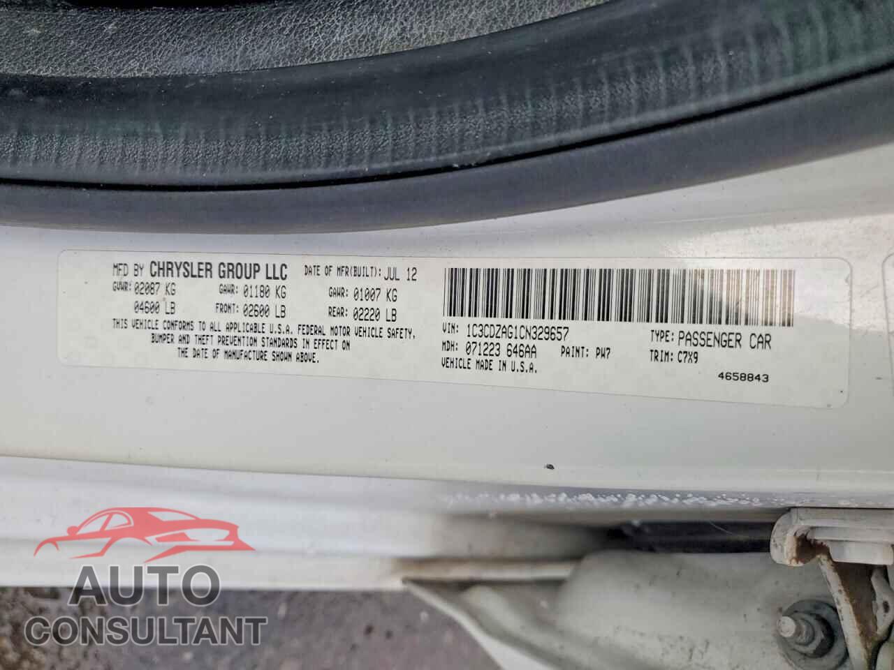 DODGE AVENGER 2012 - 1C3CDZAG1CN329657