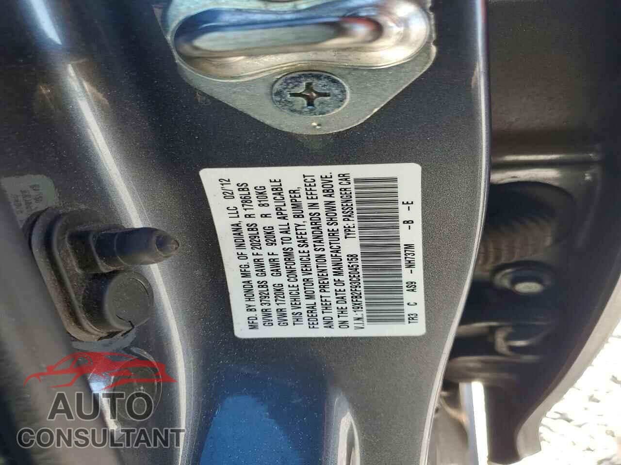 HONDA CIVIC 2012 - 19XFB2F93CE045158