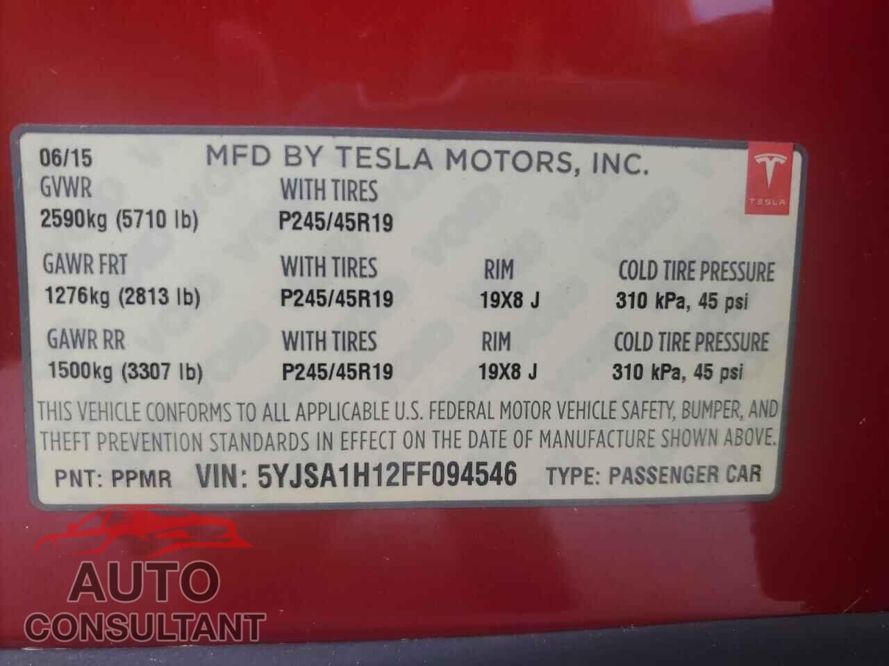 TESLA MODEL S 2015 - 5YJSA1H12FF094546