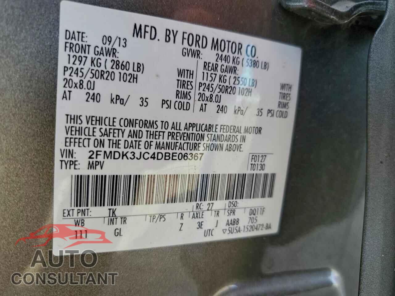 FORD EDGE 2013 - 2FMDK3JC4DBE06367