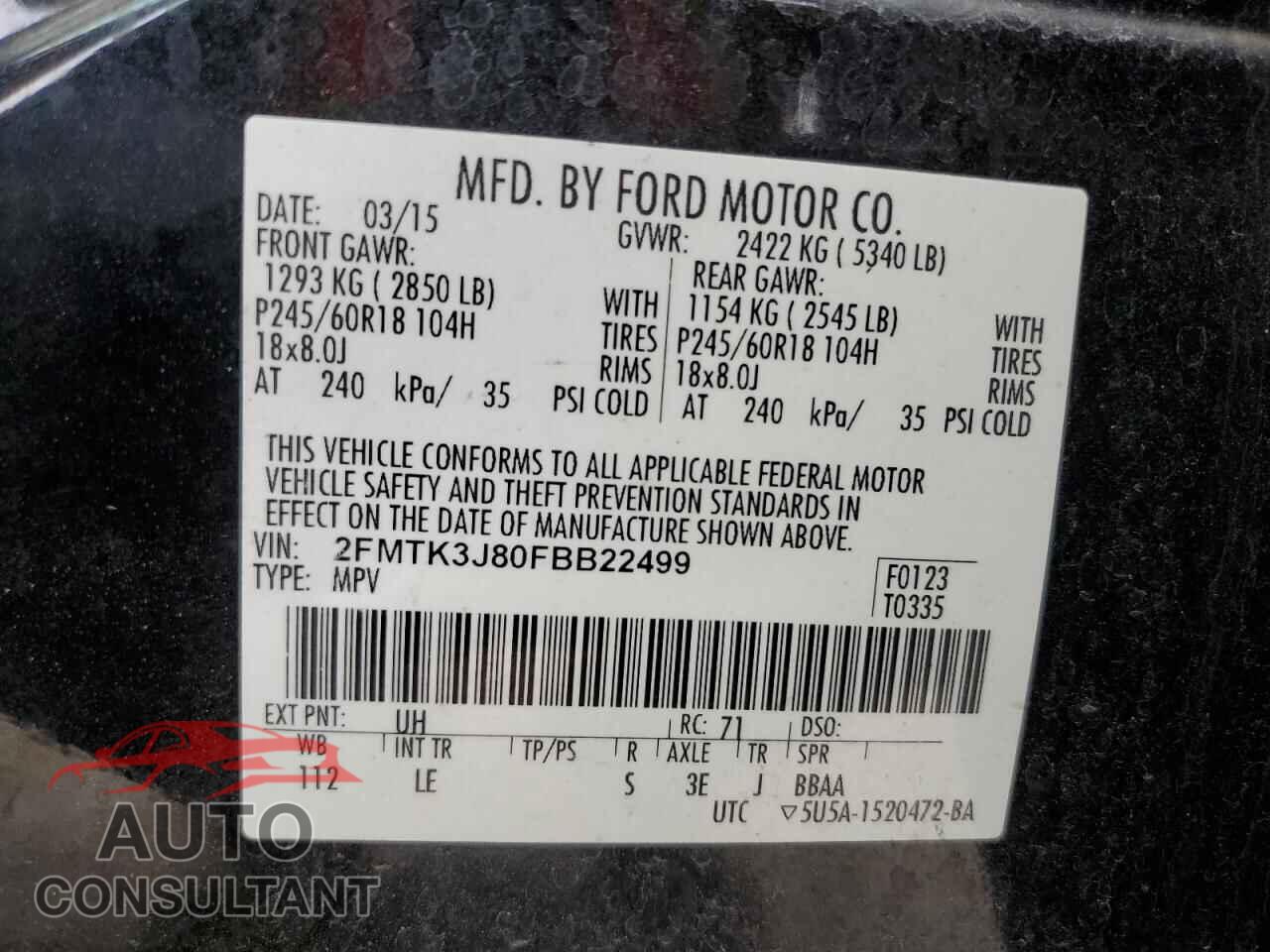 FORD EDGE 2015 - 2FMTK3J80FBB22499