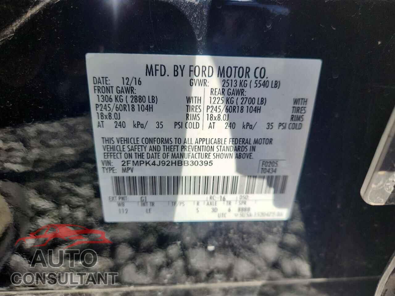 FORD EDGE 2017 - 2FMPK4J92HBB30395