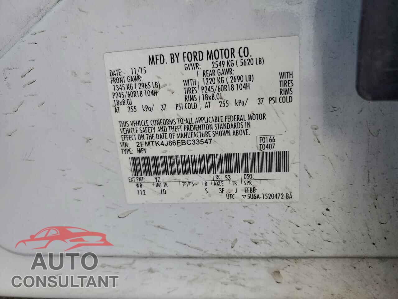 FORD EDGE 2015 - 2FMTK4J86FBC33547
