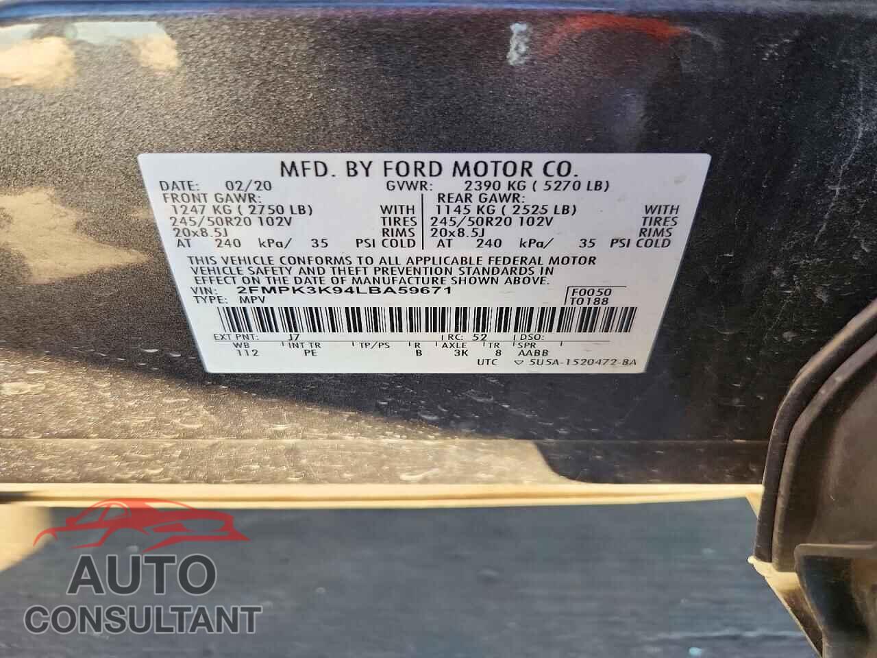 FORD EDGE 2020 - 2FMPK3K94LBA59671
