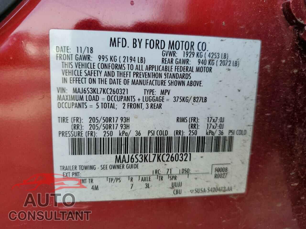 FORD ECOSPORT 2019 - MAJ6S3KL7KC260321