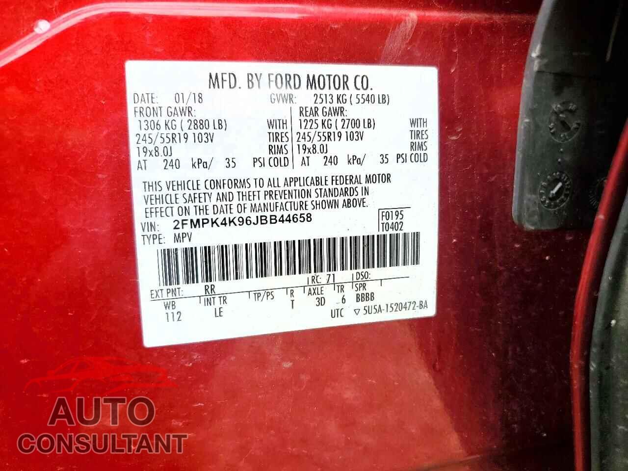 FORD EDGE 2018 - 2FMPK4K96JBB44658