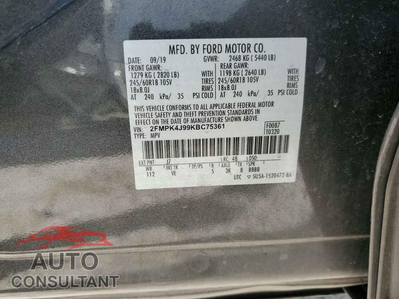 FORD EDGE 2019 - 2FMPK4J99KBC75361