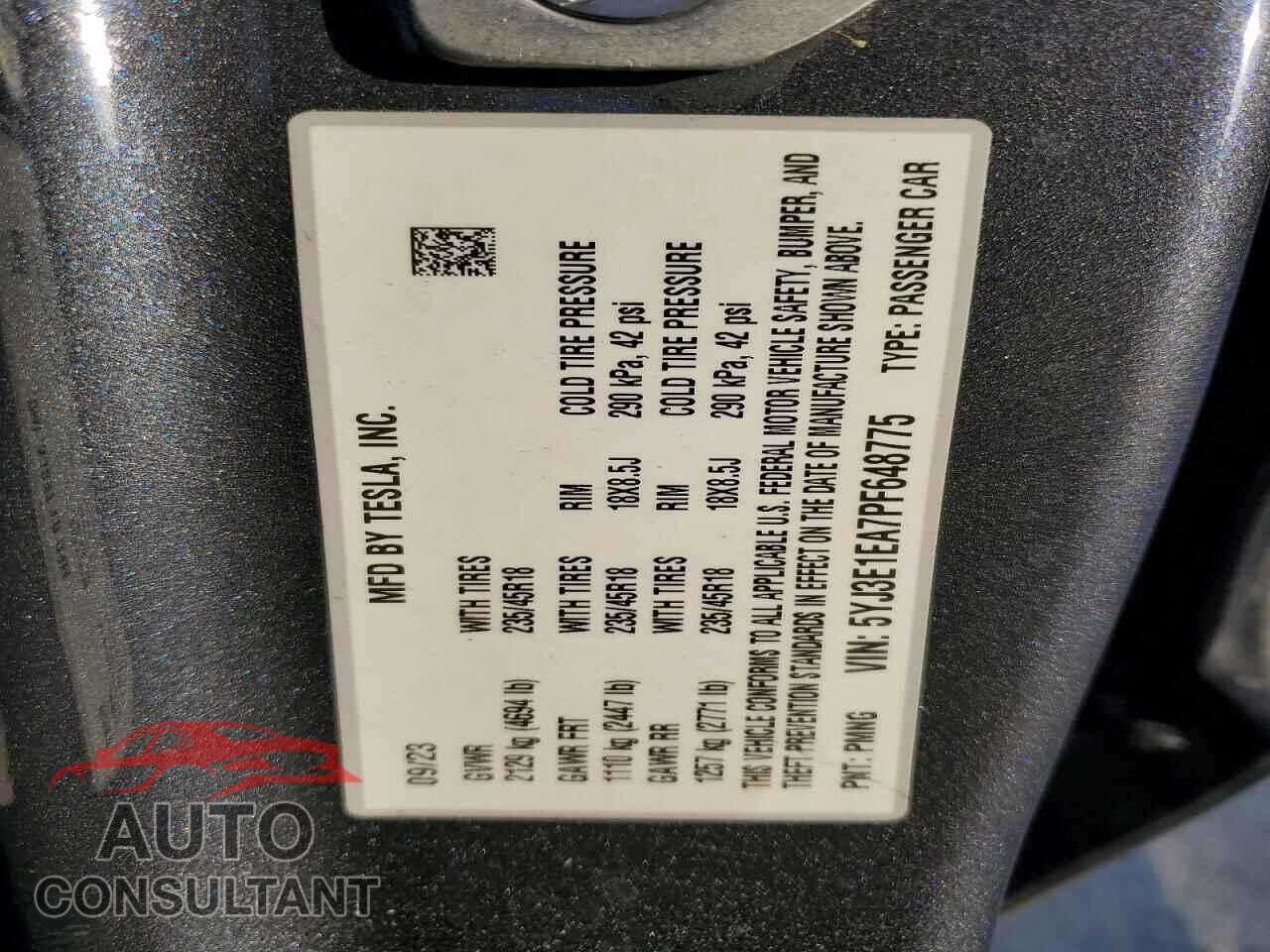 TESLA MODEL 3 2023 - 5YJ3E1EA7PF648775