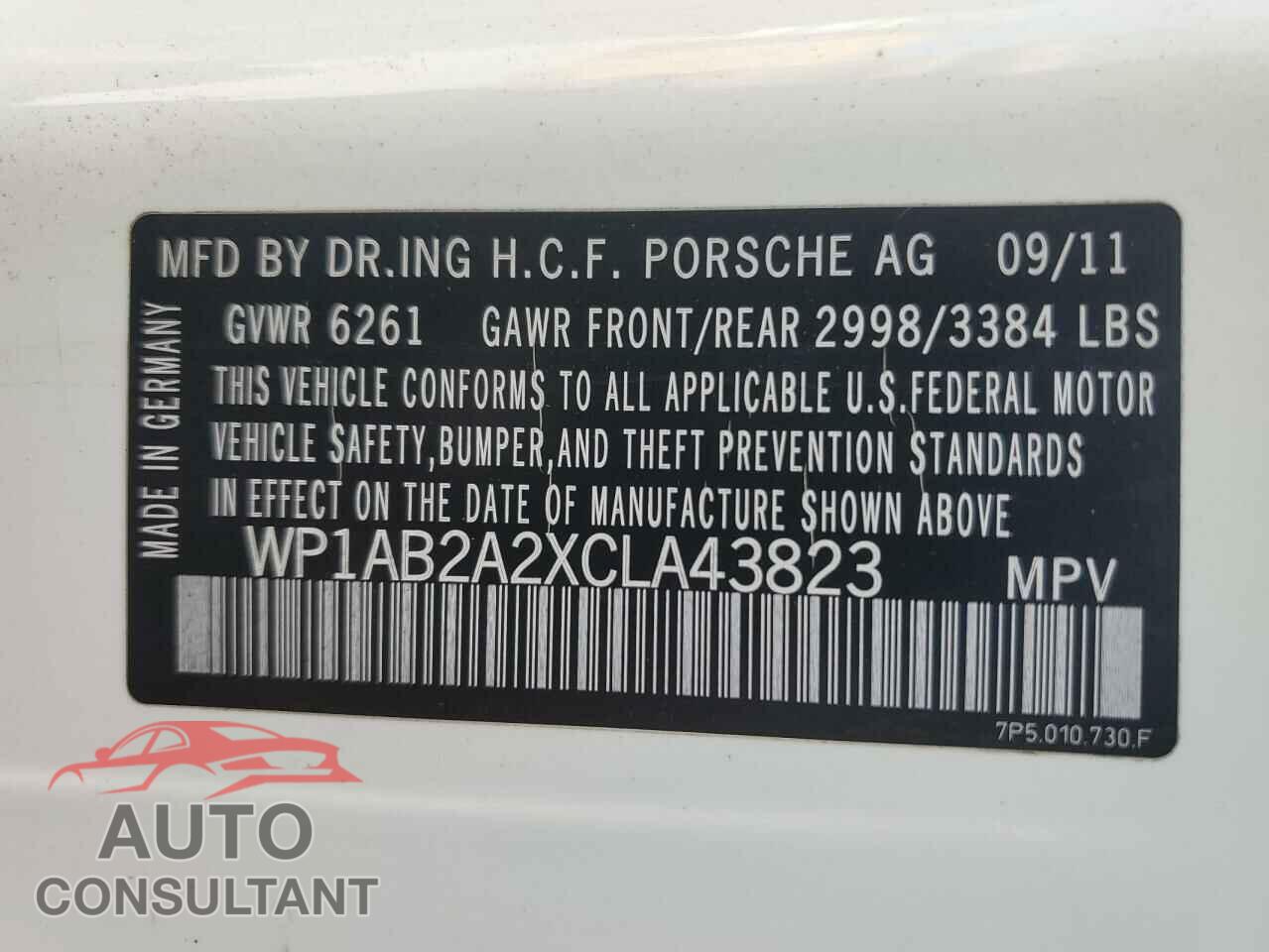 PORSCHE CAYENNE 2012 - WP1AB2A2XCLA43823
