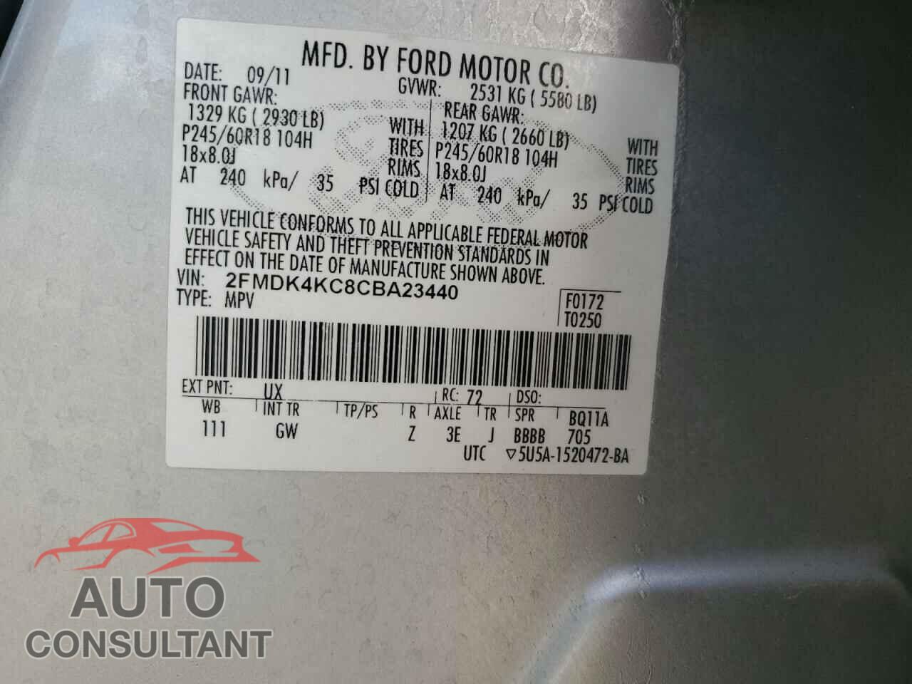 FORD EDGE 2012 - 2FMDK4KC8CBA23440