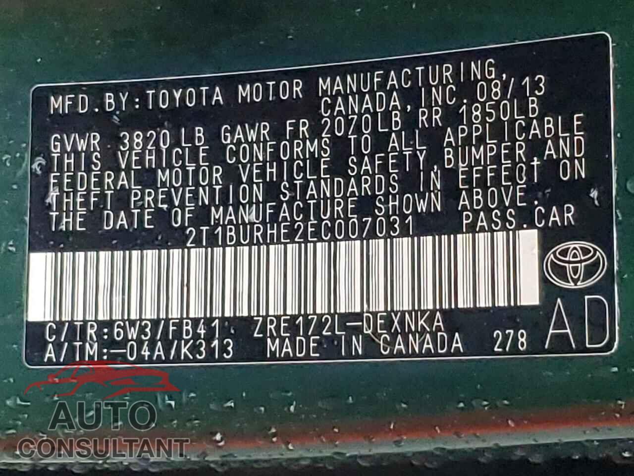 TOYOTA COROLLA 2014 - 2T1BURHE2EC007031