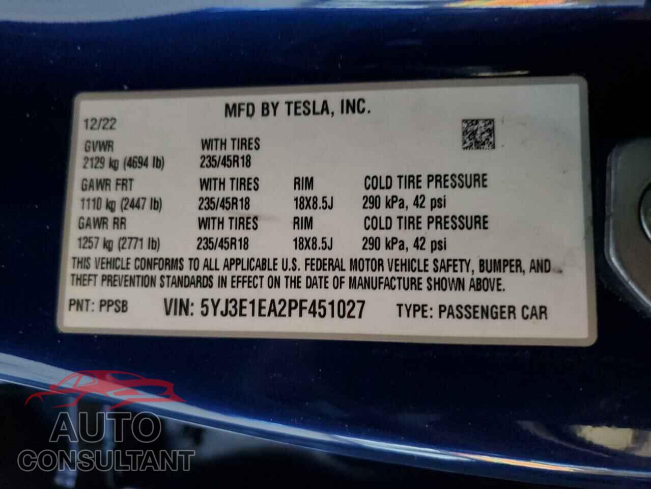 TESLA MODEL 3 2023 - 5YJ3E1EA2PF451027