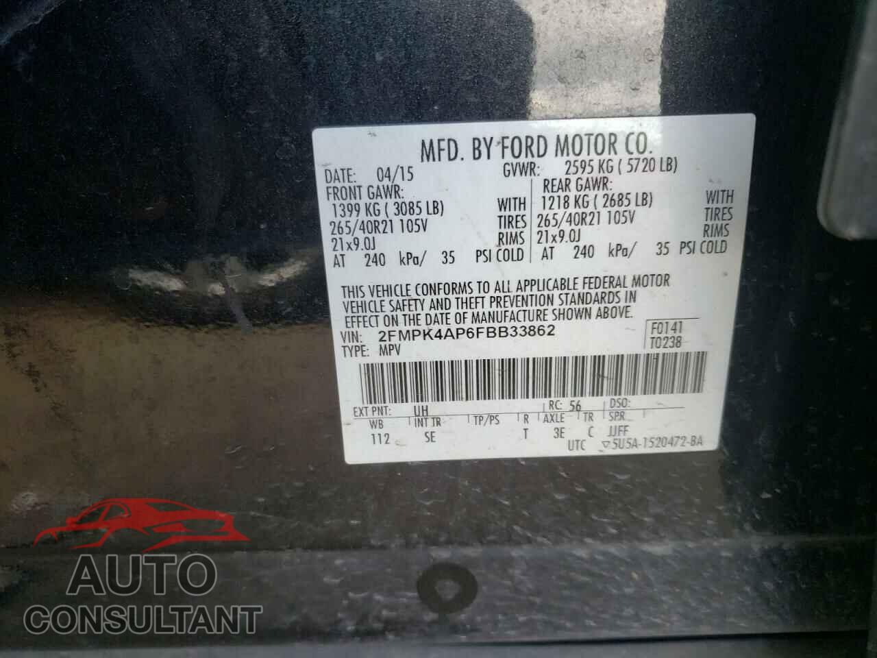 FORD EDGE 2015 - 2FMPK4AP6FBB33862