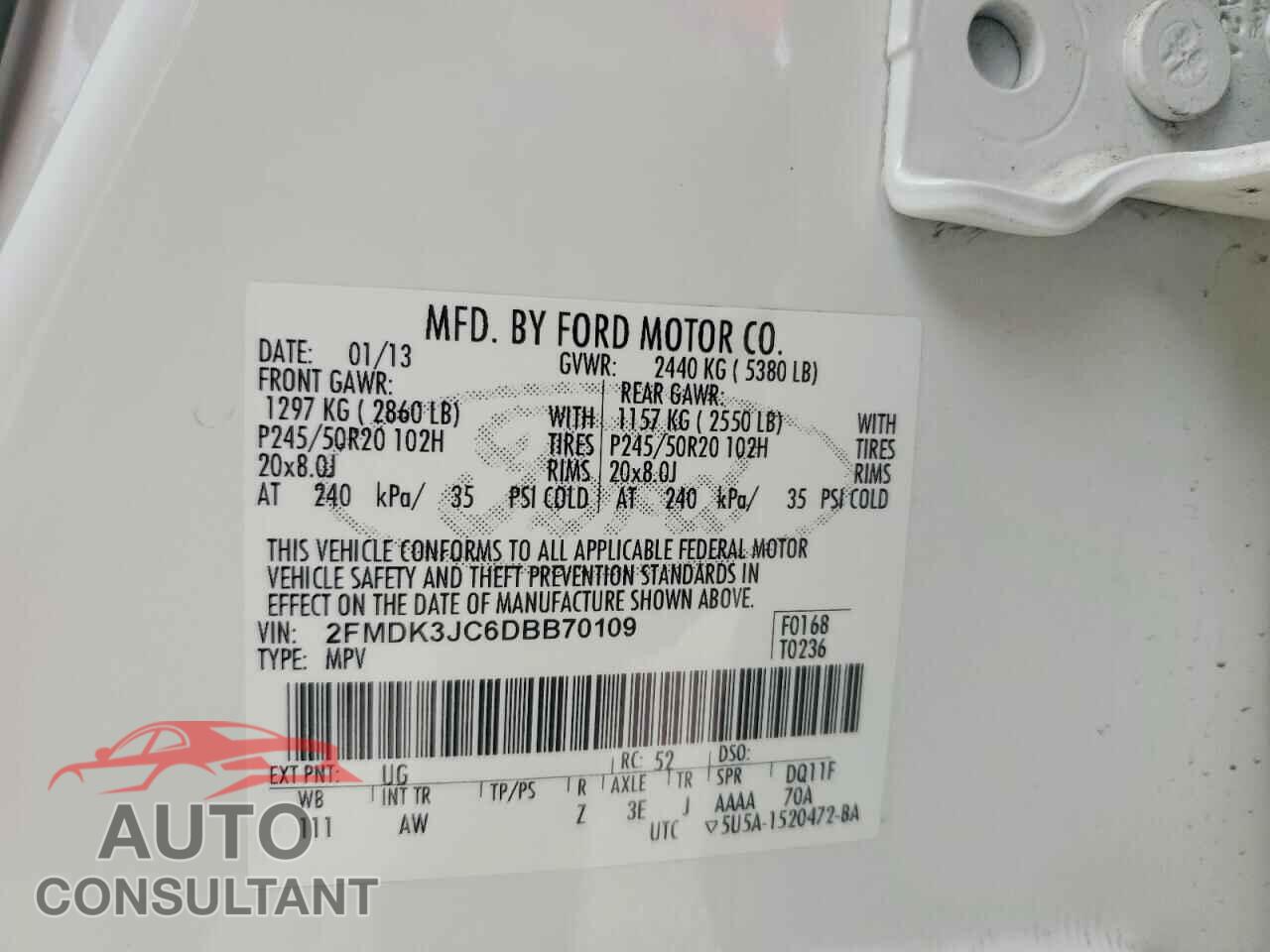 FORD EDGE 2013 - 2FMDK3JC6DBB70109