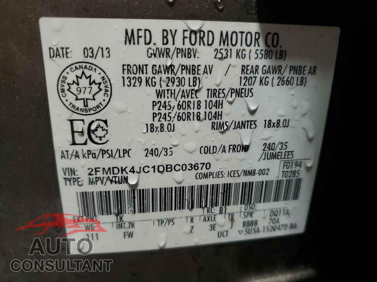 FORD EDGE 2013 - 2FMDK4JC1DBC03670
