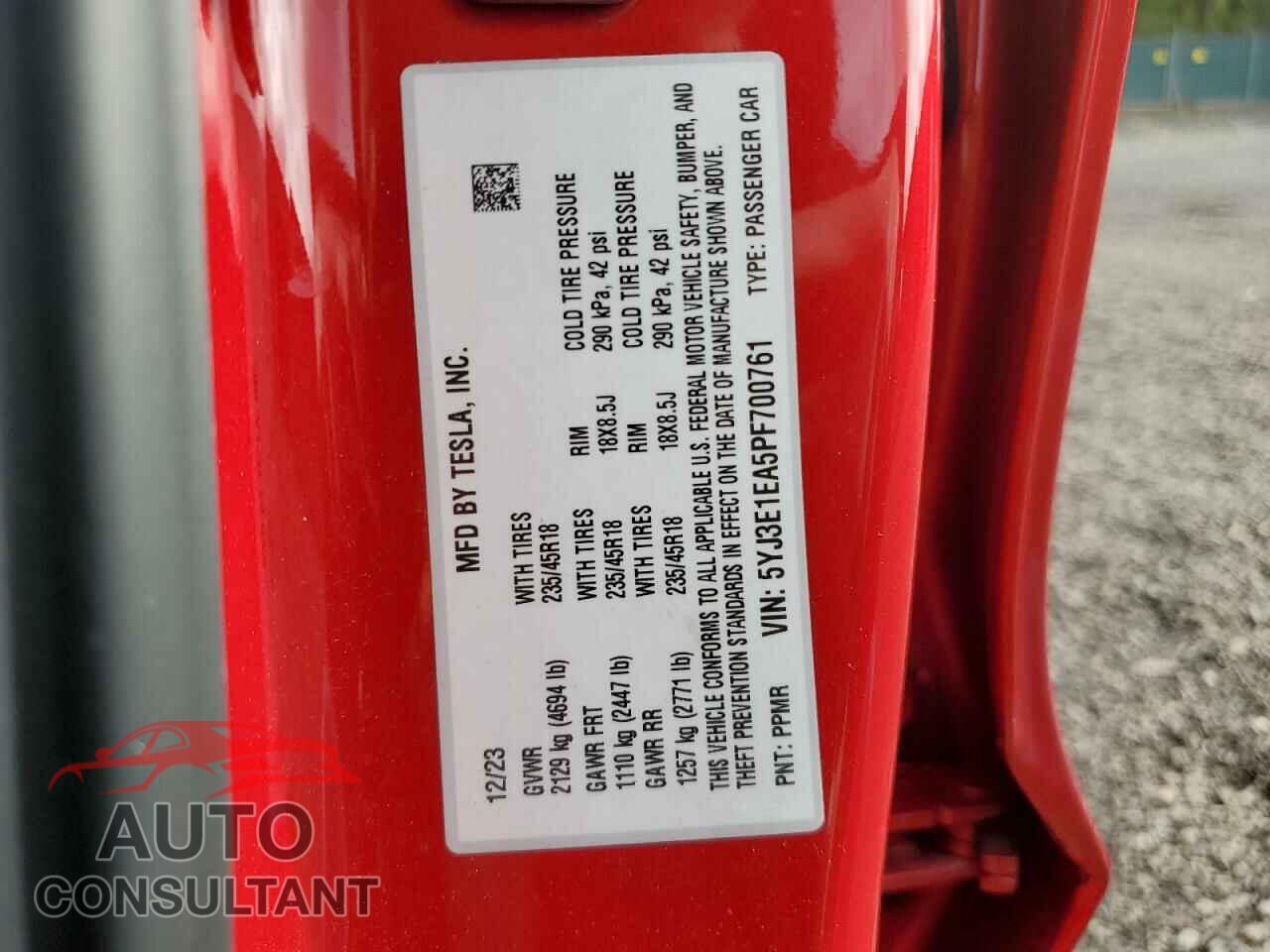TESLA MODEL 3 2023 - 5YJ3E1EA5PF700761