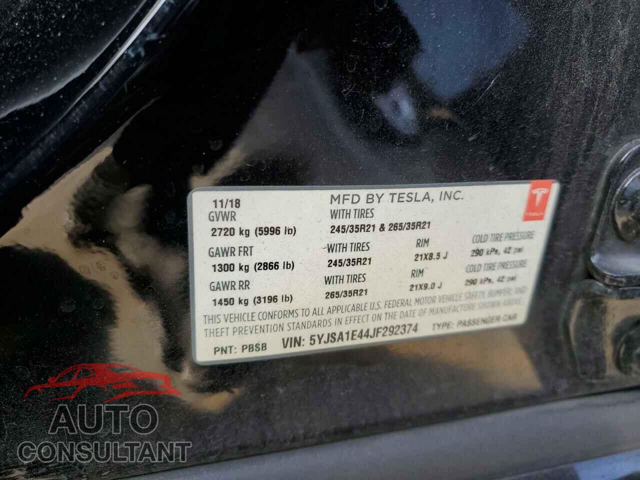TESLA MODEL S 2018 - 5YJSA1E44JF292374