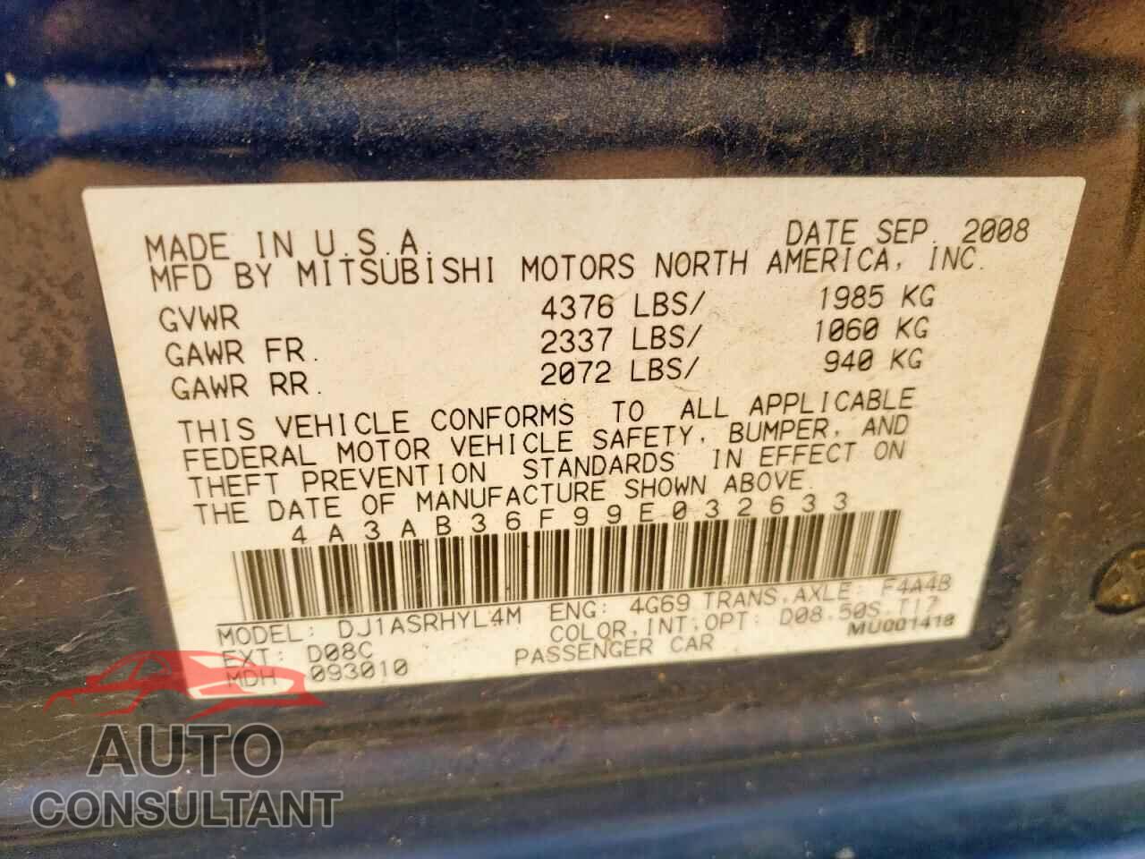 MITSUBISHI GALANT 2009 - 4A3AB36F99E032633