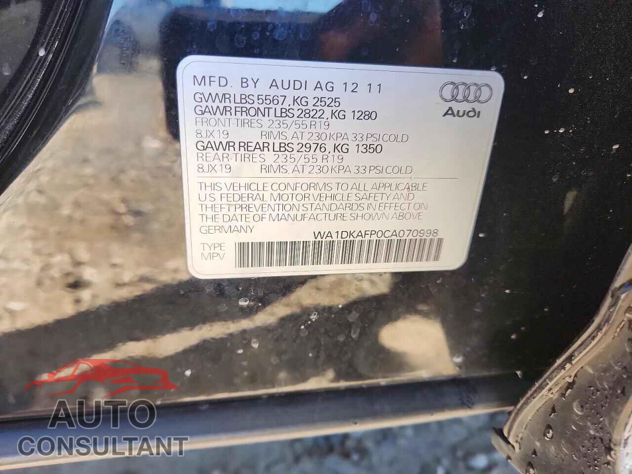 AUDI Q5 2012 - WA1DKAFP0CA070998
