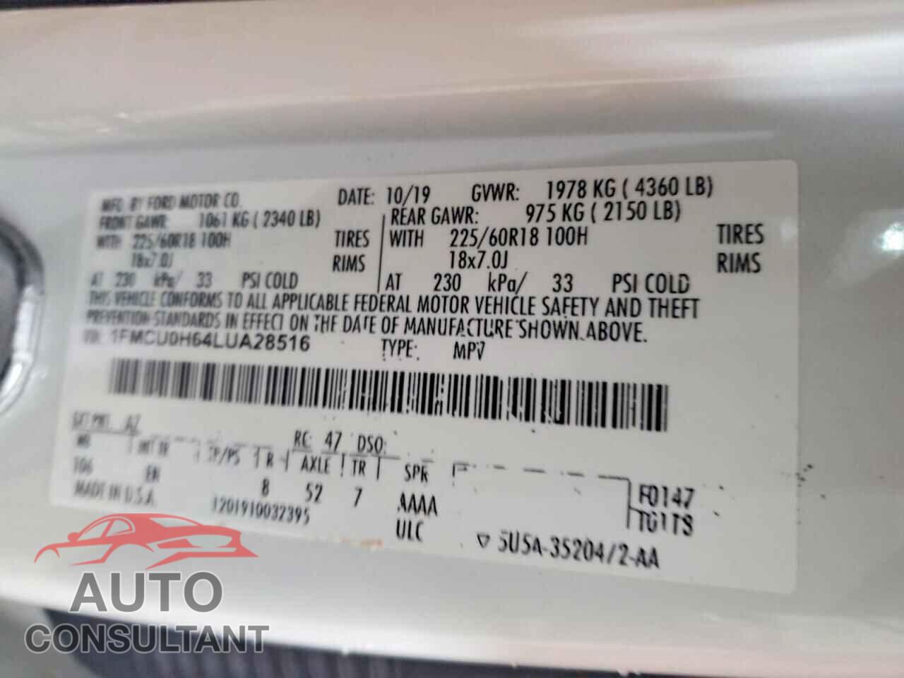 FORD ESCAPE 2020 - 1FMCU0H64LUA28516