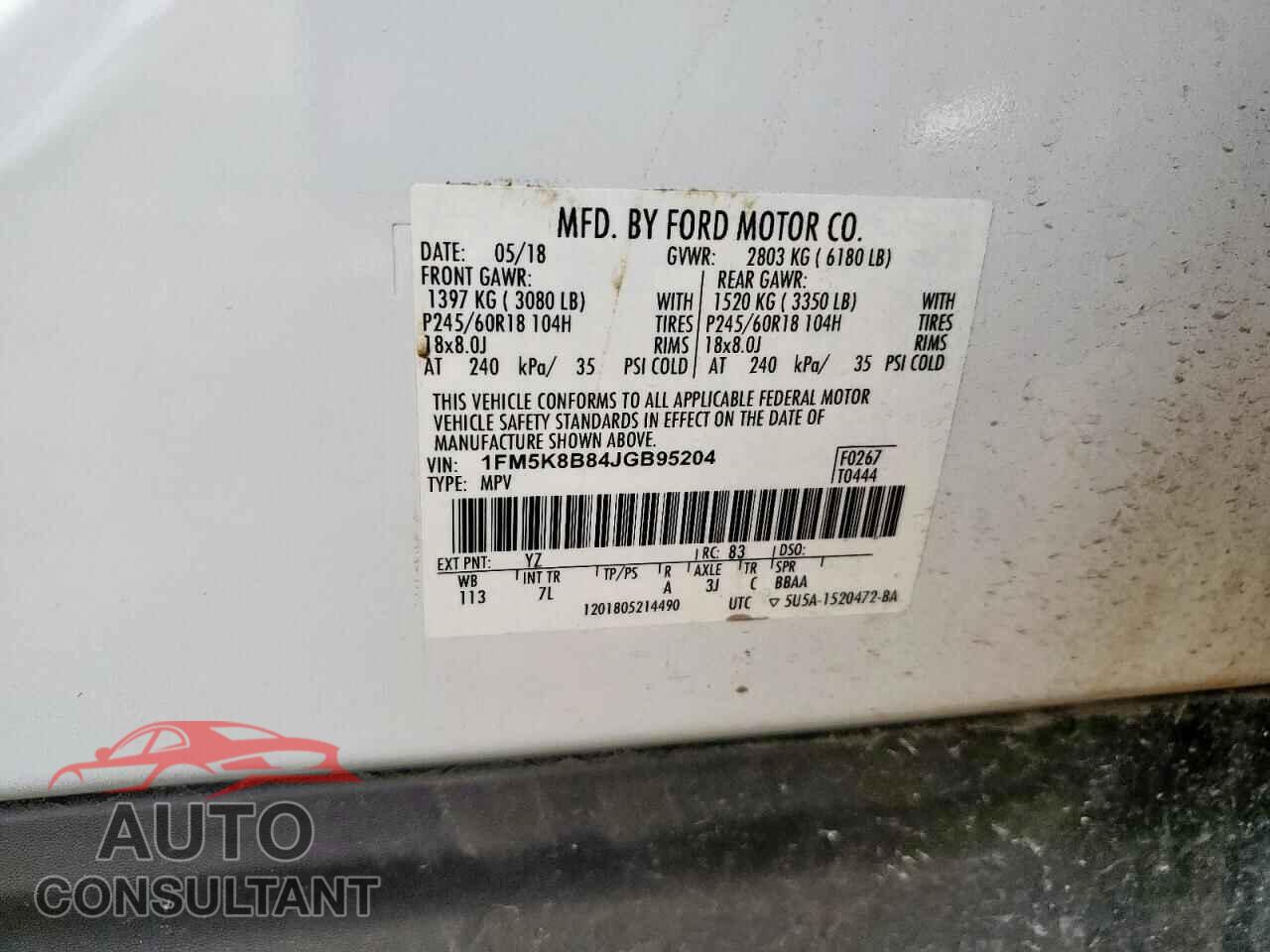 FORD EXPLORER 2018 - 1FM5K8B84JGB95204