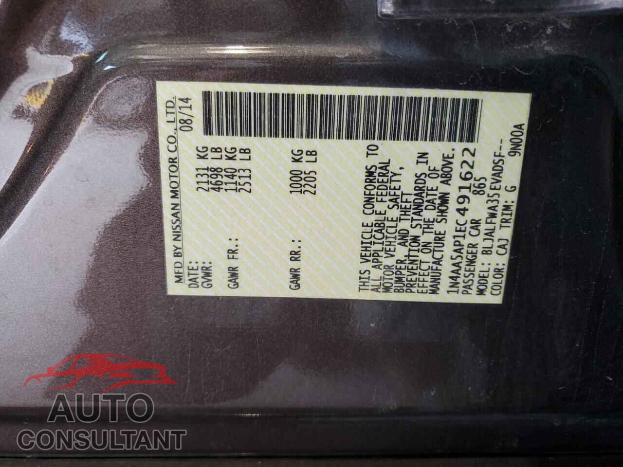 NISSAN MAXIMA 2014 - 1N4AA5AP1EC491622