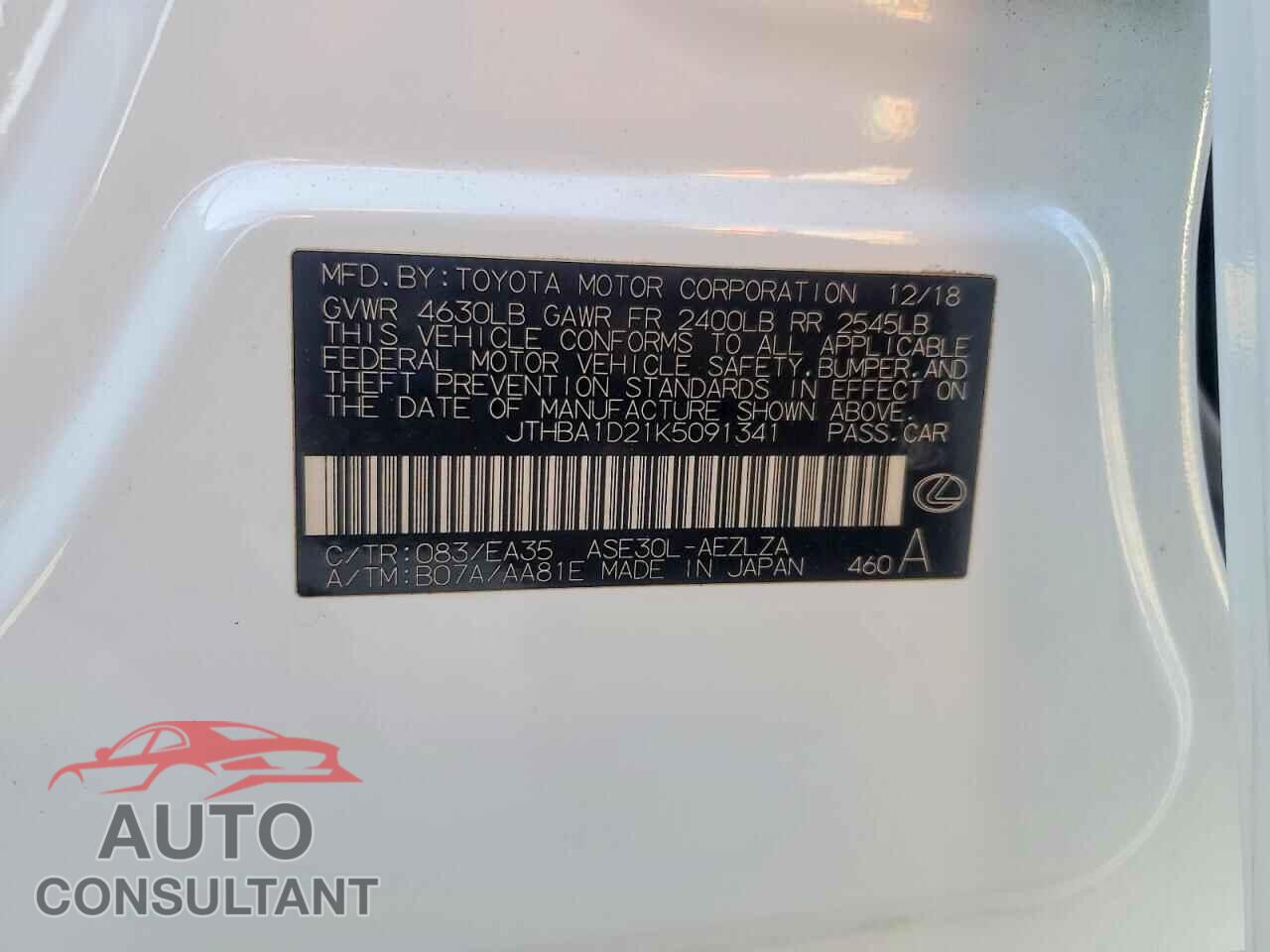 LEXUS IS 2019 - JTHBA1D21K5091341