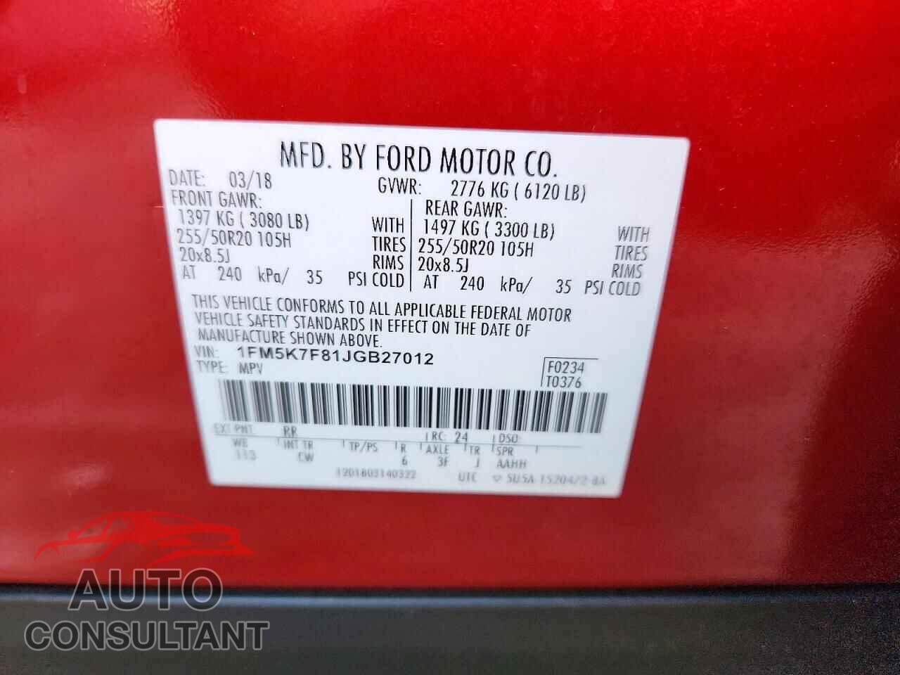 FORD EXPLORER 2018 - 1FM5K7F81JGB27012