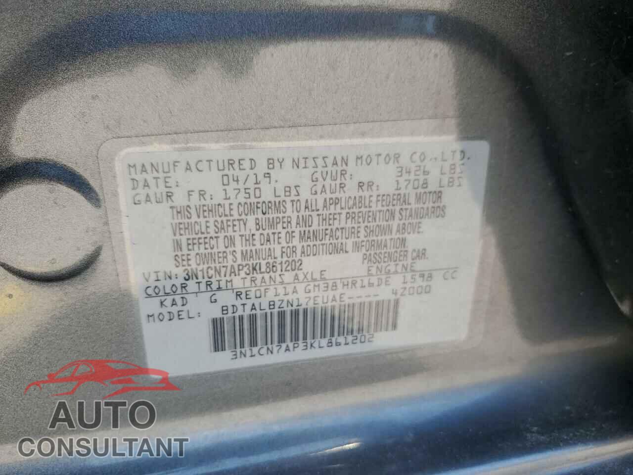 NISSAN VERSA 2019 - 3N1CN7AP3KL861202