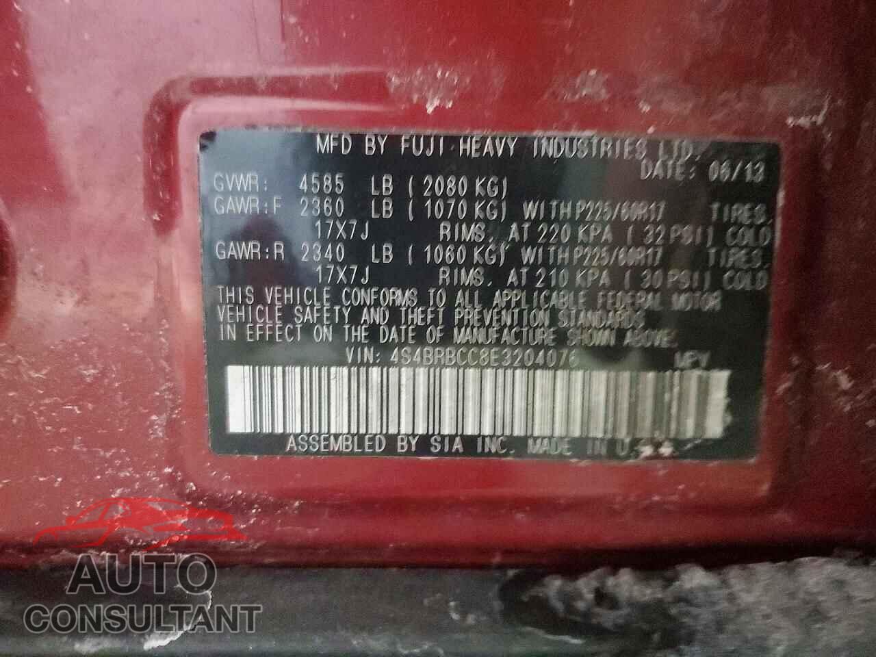 SUBARU OUTBACK 2014 - 4S4BRBCC8E3204076