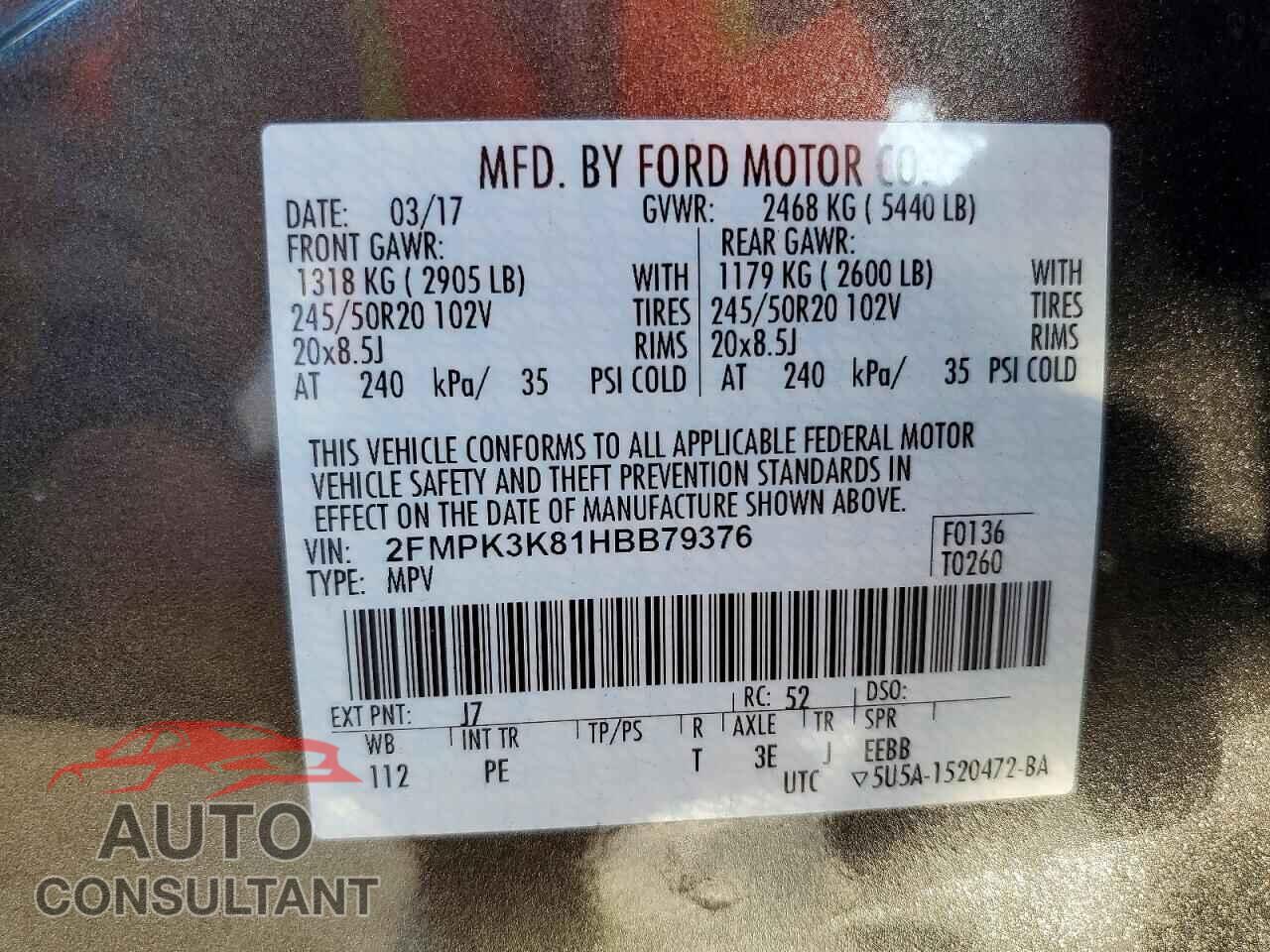 FORD EDGE 2017 - 2FMPK3K81HBB79376
