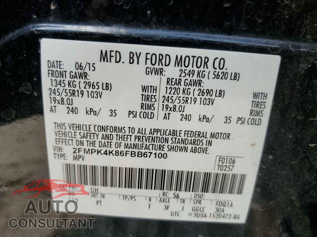 FORD EDGE 2015 - 2FMPK4K86FBB67100