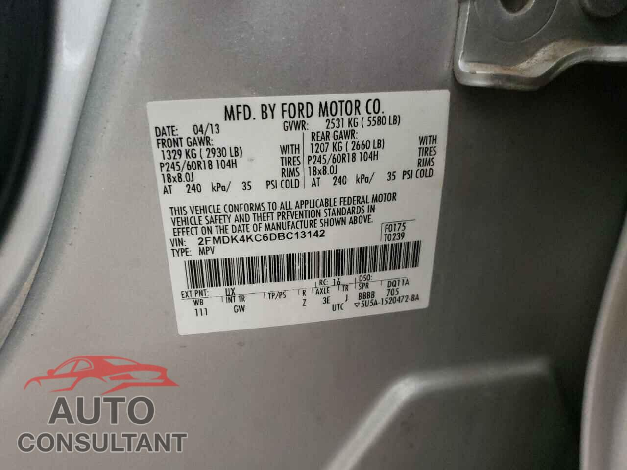 FORD EDGE 2013 - 2FMDK4KC6DBC13142