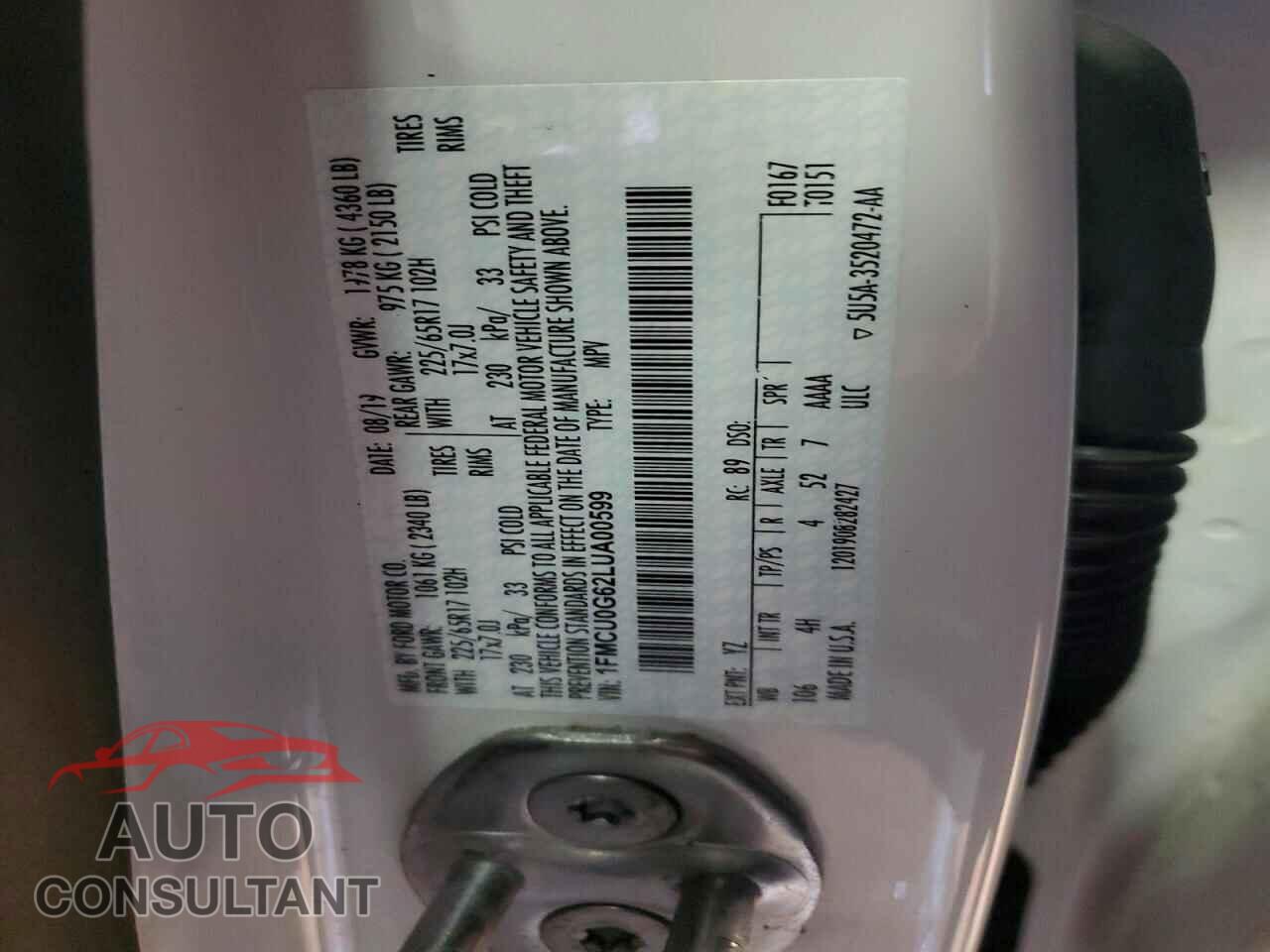 FORD ESCAPE 2020 - 1FMCU0G62LUA00599