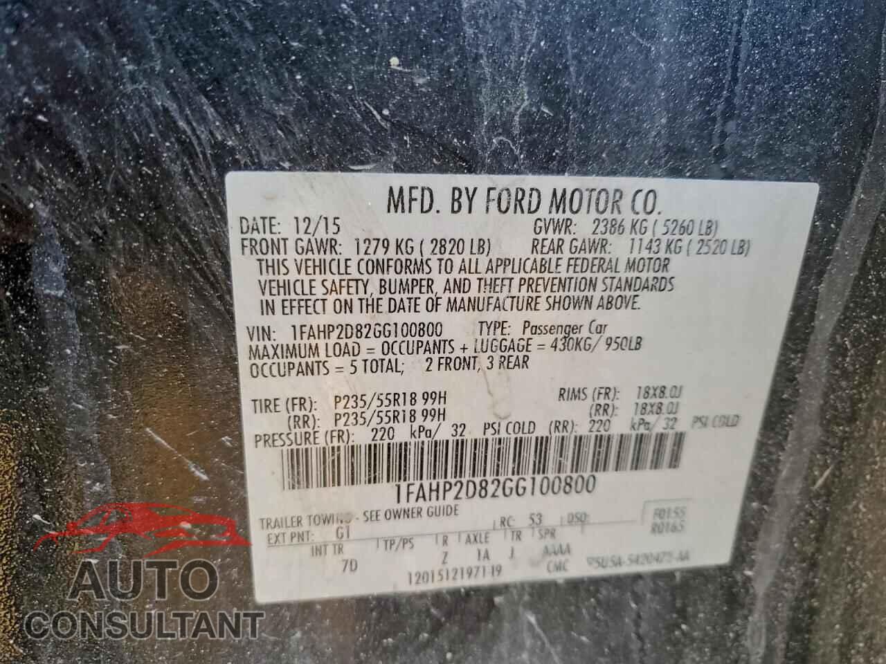 FORD TAURUS 2016 - 1FAHP2D82GG100800