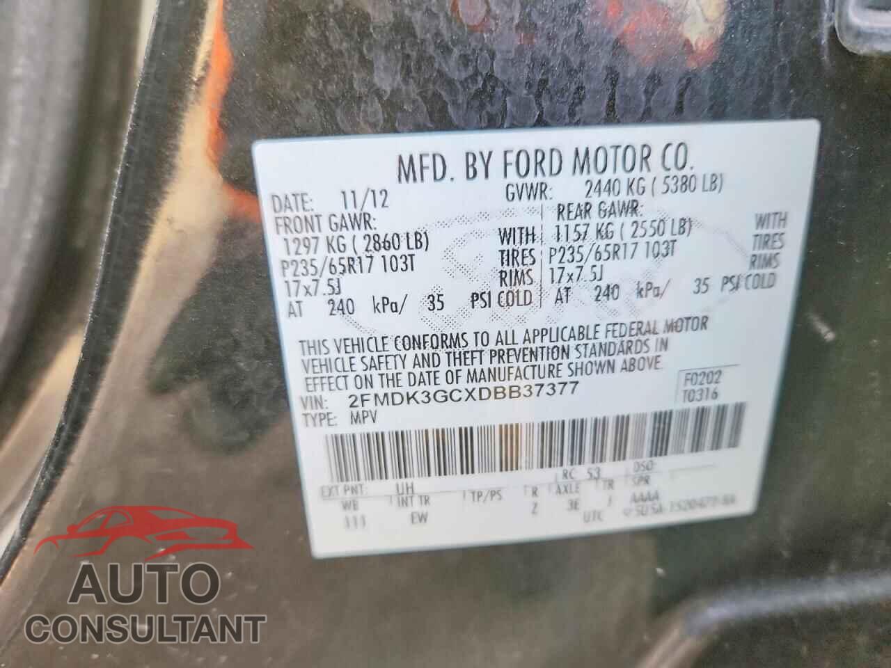 FORD EDGE 2013 - 2FMDK3GCXDBB37377