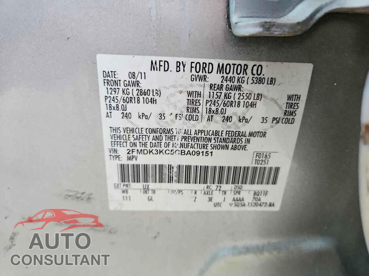 FORD EDGE 2012 - 2FMDK3KC5CBA09151