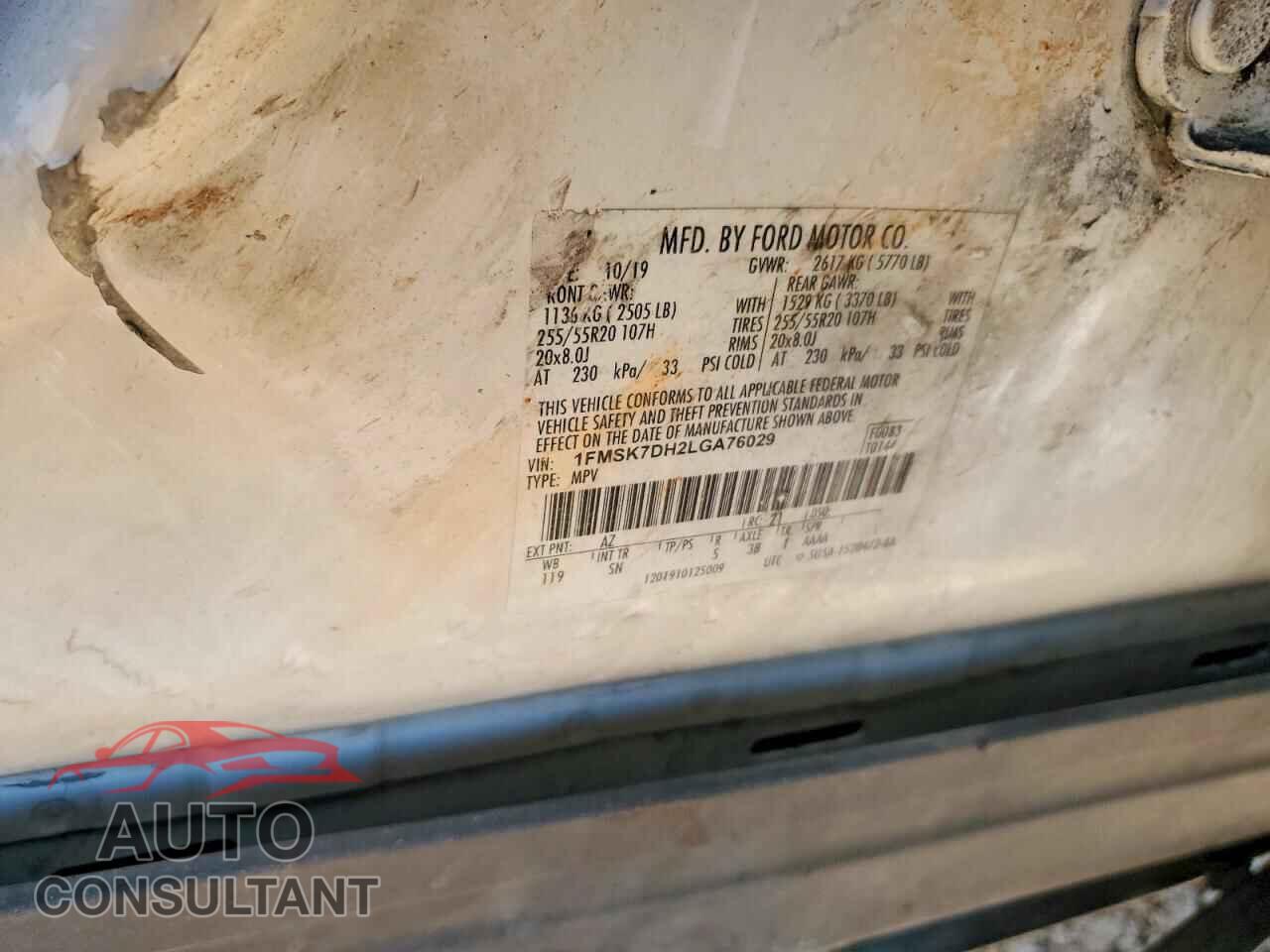 FORD EXPLORER 2020 - 1FMSK7DH2LGA76029