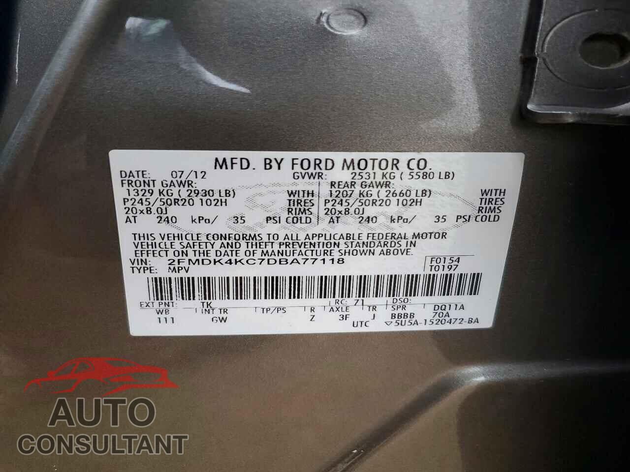 FORD EDGE 2013 - 2FMDK4KC7DBA77118