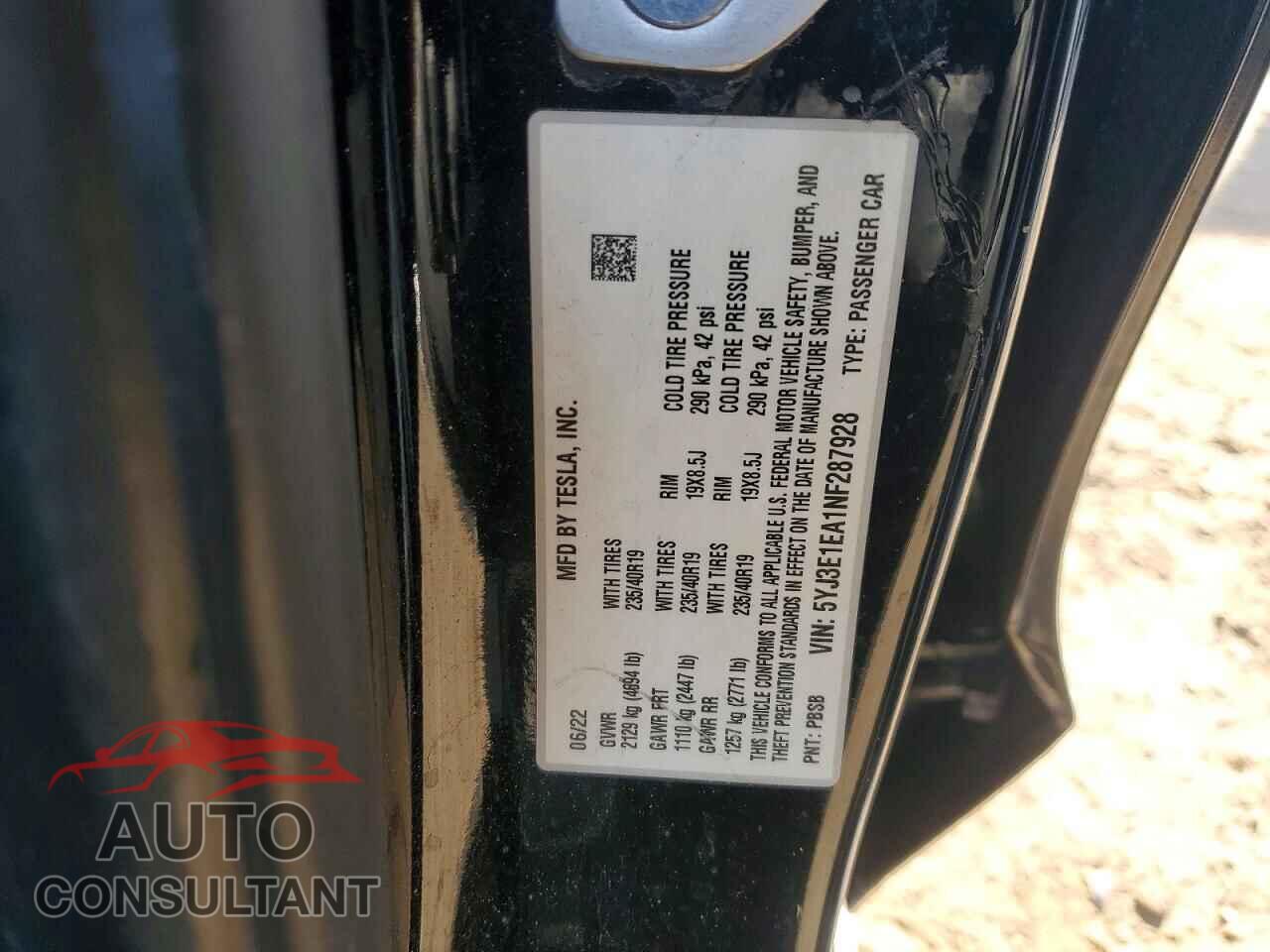 TESLA MODEL 3 2022 - 5YJ3E1EA1NF287928