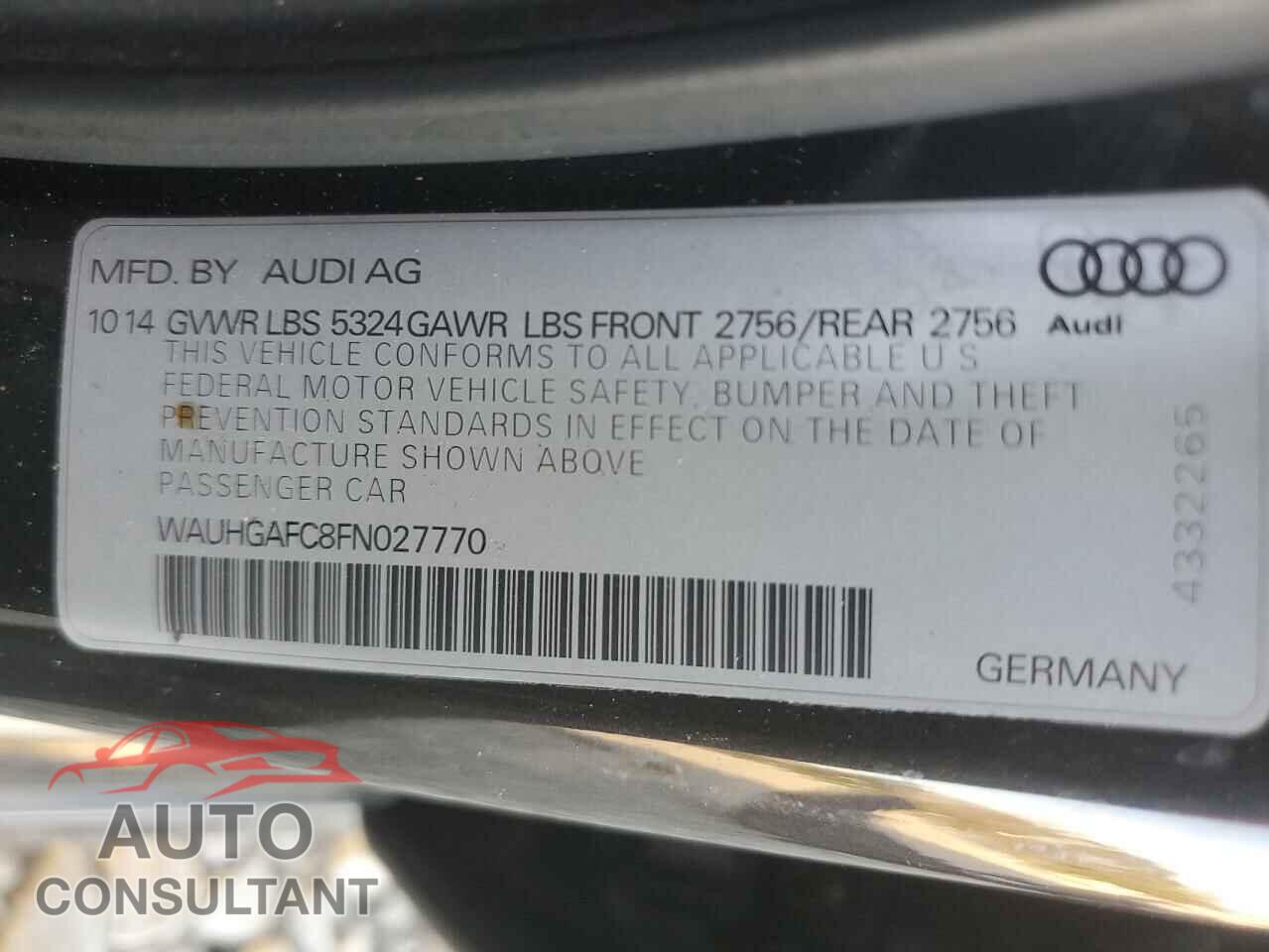 AUDI A6 2015 - WAUHGAFC8FN027770