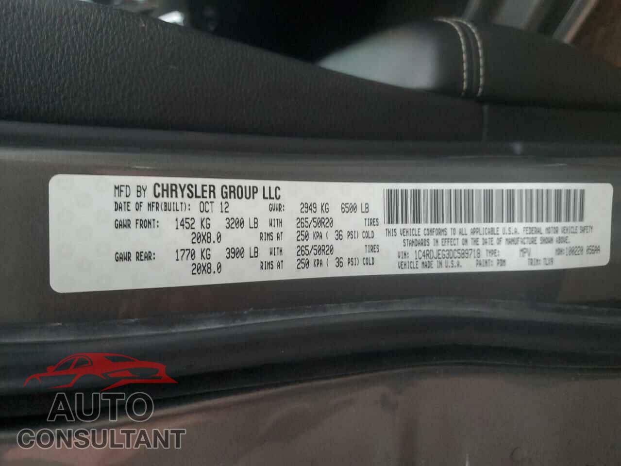 DODGE DURANGO 2013 - 1C4RDJEG3DC589718