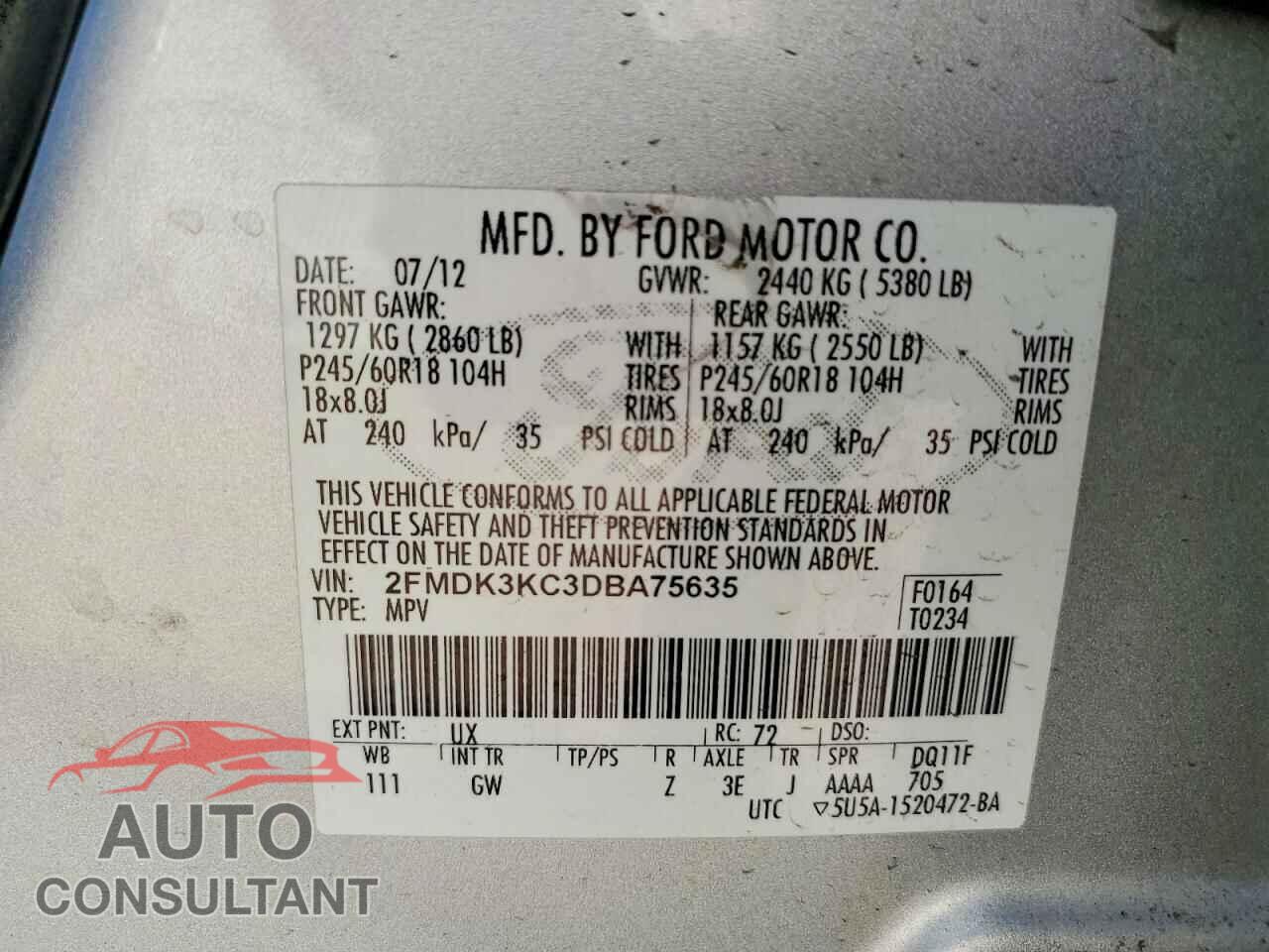 FORD EDGE 2013 - 2FMDK3KC3DBA75635