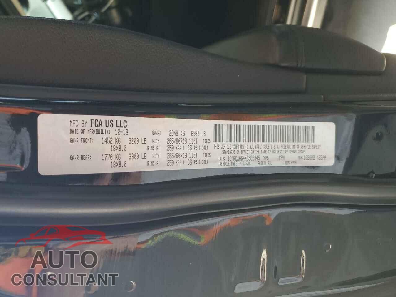 DODGE DURANGO 2019 - 1C4RDJAG4KC560845