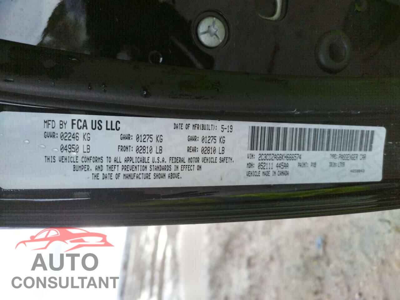 DODGE CHALLENGER 2019 - 2C3CDZAG6KH666574