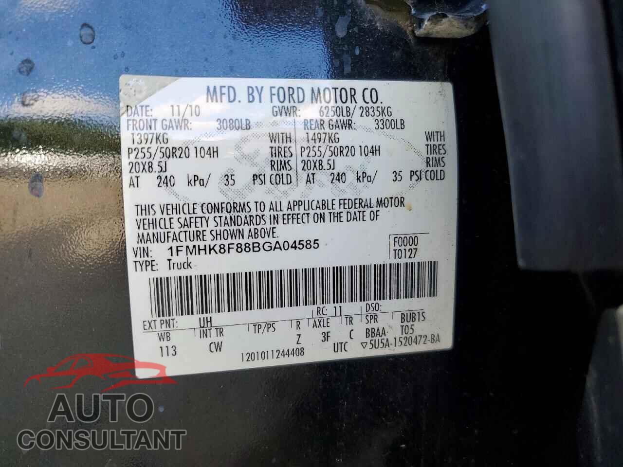 FORD EXPLORER 2011 - 1FMHK8F88BGA04585