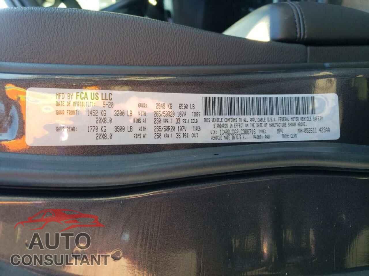 DODGE DURANGO 2020 - 1C4RDJDG2LC366716